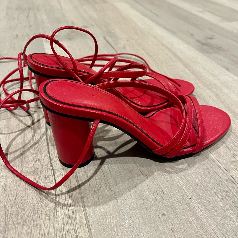 Bershka Red Block Heels Strappy Sandals Size 6 - Picture 6 of 9